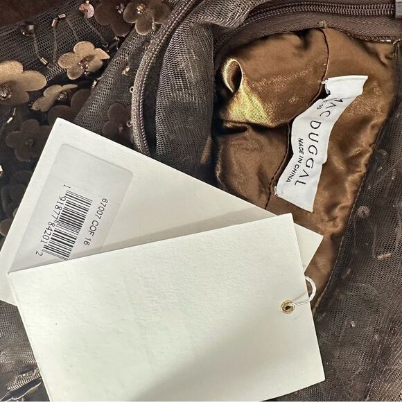 Mac Duggal 67007 Brown Embellished Illusion High Neck Long Sleeve Fit & Flare Dr - Picture 13 of 14